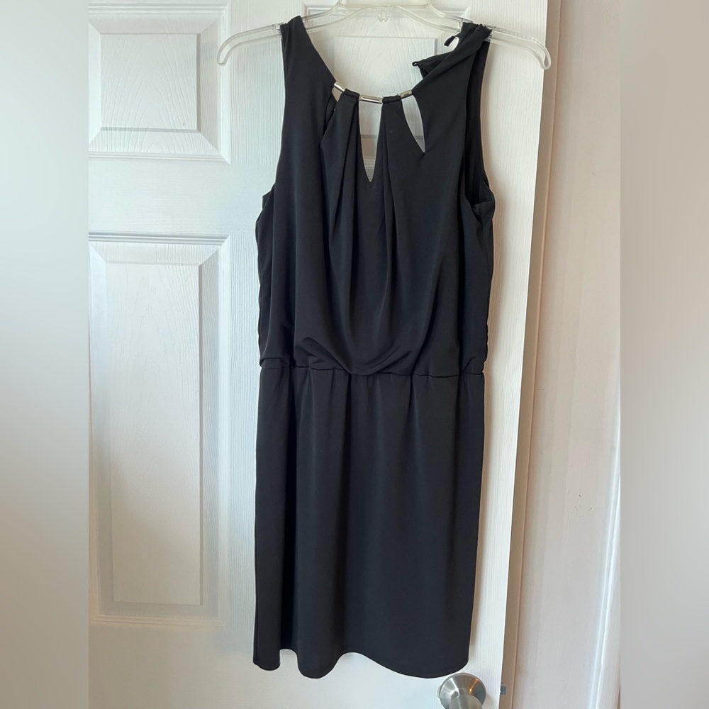White House Black Market Black Midi Dress with Keyhole cutouts and sliver Detail